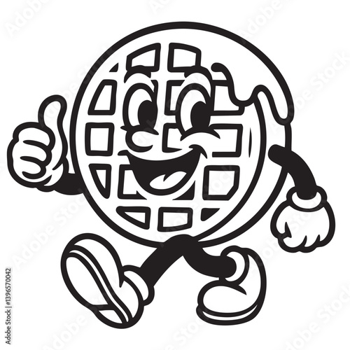 round waffle funny cartoon character mascot vector illustration