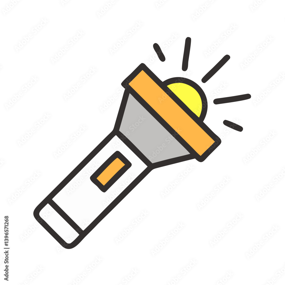 Flashlight with Light Rays Emitting Brightness Icon Design