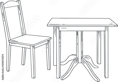 hand draw chair table vector design mono color