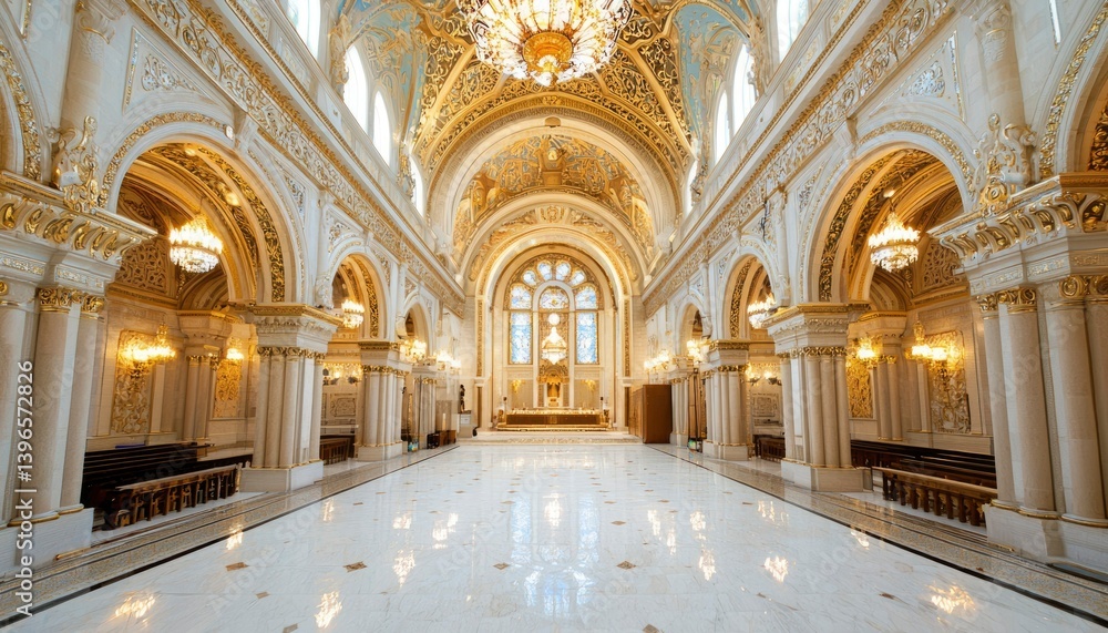 Fototapeta premium Grand hall, ornate architecture, religious interior
