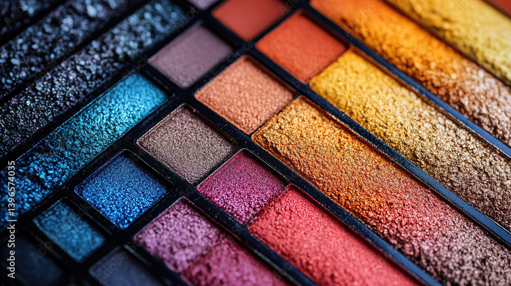Fototapeta premium Palette of Vibrant Eyeshadows with a Glittering Texture, Displaying Rich Pigments