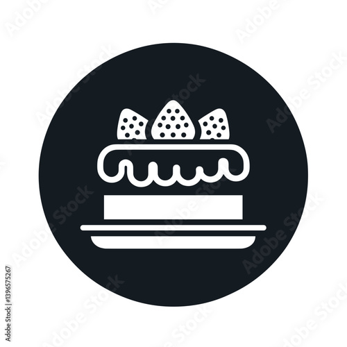 Strawberry Cake Illustration in a round black design