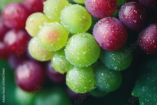 Wallpaper Mural Grapes with water drops on a vine, vibrant colors, fresh from a rain shower. Torontodigital.ca