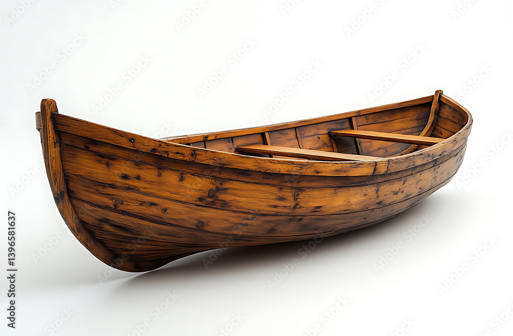 Handcrafted Wooden Rowboat Isolated On White Background With Detailed Wood Grain Handcrafted Wooden Rowboat Isolated On White Background With Detailed Wood Grain