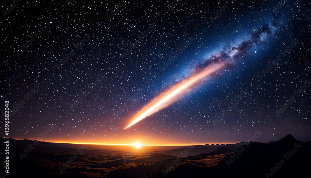 Asteroid impact event over horizon night sky digital art scenic view cosmic phenomenon Asteroid impact event over horizon night sky digital art scenic view cosmic phenomenon
