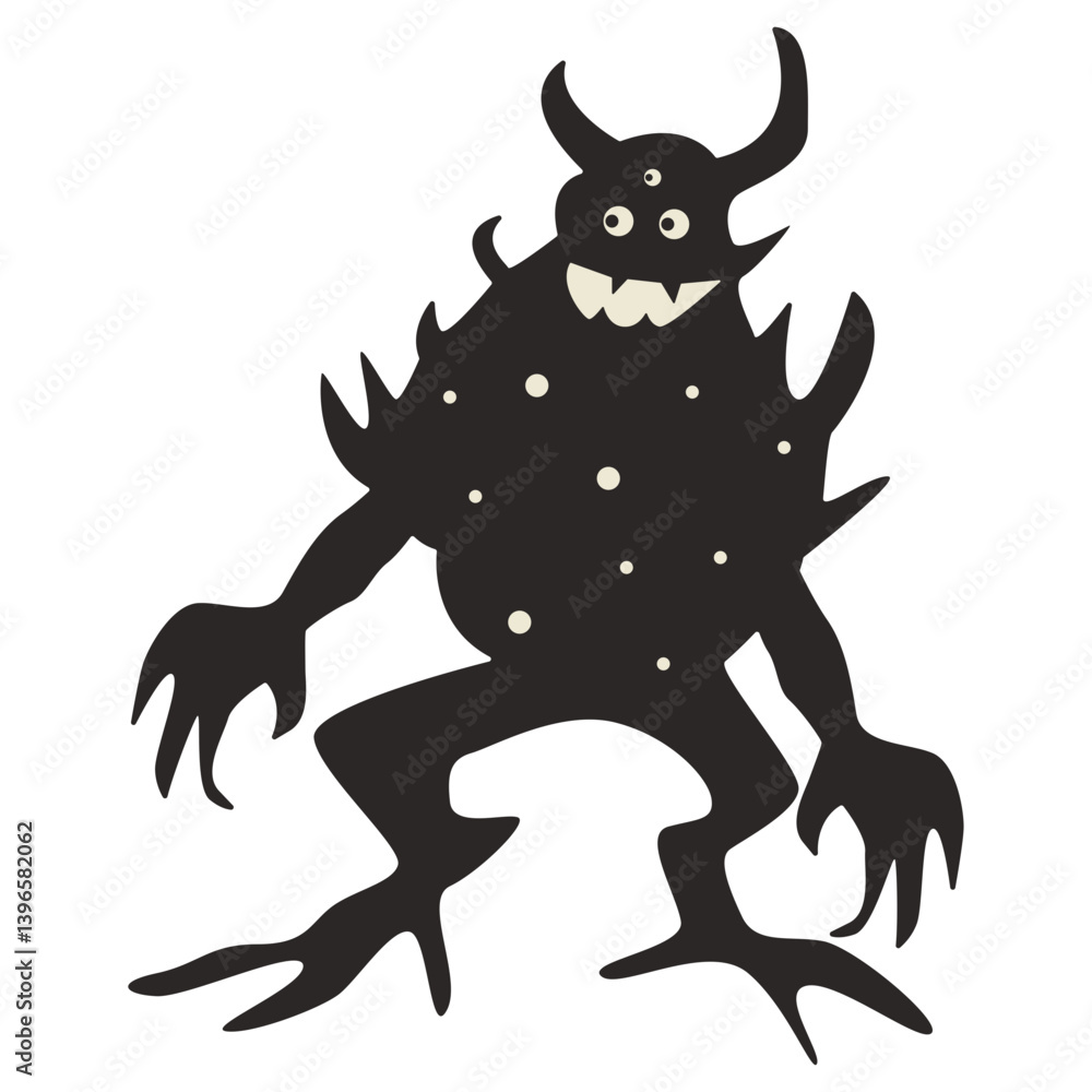 Fototapeta premium Creepy Halloween Monster Silhouette on White Background. Isolated Vector Character.
