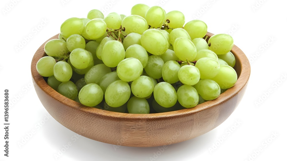 Wooden Bowl Filled with Fresh Green Grapes Isolated on White Background Wooden Bowl Filled with Fresh Green Grapes Isolated on White Background