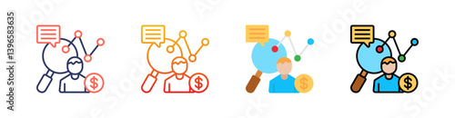 Market Research Multi Style Icon Set Vector 