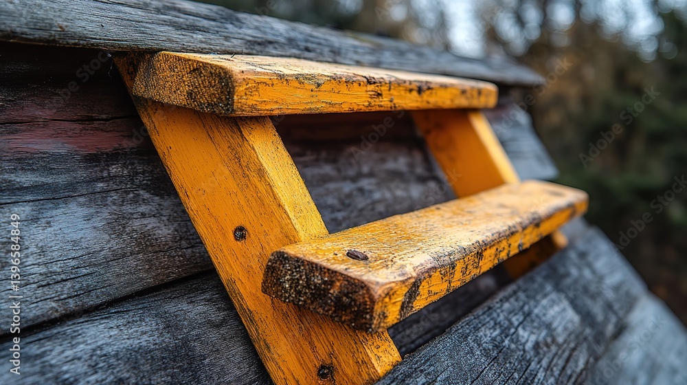 Rustic yellow stairs on weathered surface, abstract detail photography Rustic yellow stairs on weathered surface, abstract detail photography