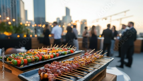 Delicious Rooftop BBQ Party with City Skyline