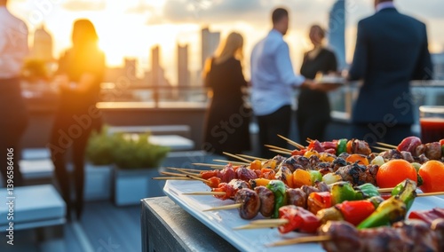 Rooftop Sunset Barbecue Party with City Skyline