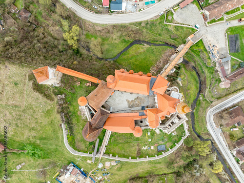 Obraz na płótnie Aerial ground plan view of Hunedoara Vajdahunyad castle in Romania w salonie