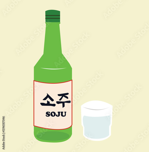 white wine,  soju is a clear, colorless distilled beverage of Korean origin. The letters written on the label mean soju.