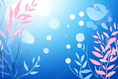 Abstract floral artwork with bokeh effect on a blue background