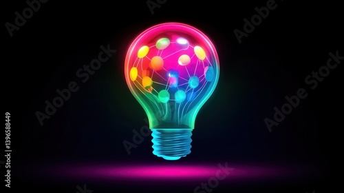 Illuminating Ideas, vibrant, colorful lightbulb symbolizing innovation, creativity, and interconnected thinking.