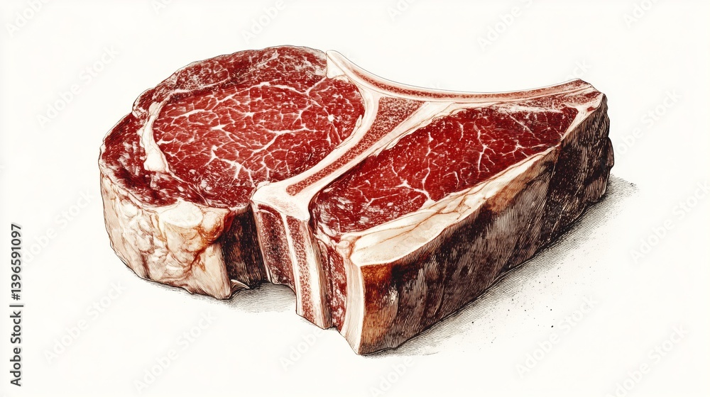 Ribeye steak with marbling and bone on white background Ribeye steak with marbling and bone on white background