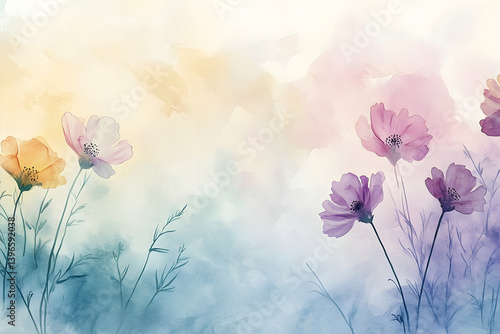 Wallpaper Mural Delicate watercolor cosmos flowers in soft pastel hues. Torontodigital.ca