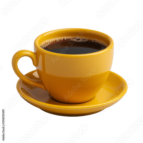 yellow cup of coffee on white background