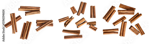 cinnamon sticks isolated on white background, top view