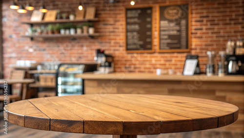 Wallpaper Mural empty Wooden table top on blur french style restoaurant background Torontodigital.ca