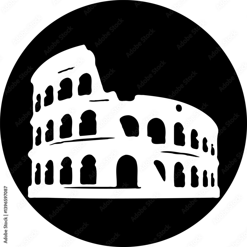 Naklejka premium Iconic colosseum silhouette against stark black backdrop offering striking contrast