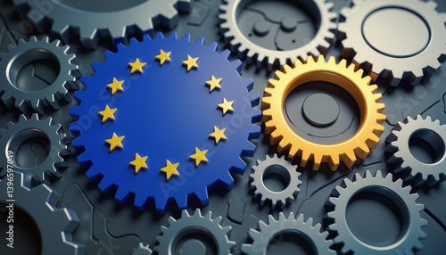 European Union flag gear symbolizing industry collaboration  