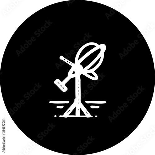 Stylized lighting equipment emblem on a circular black background graphic