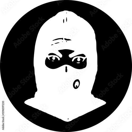 Abstract portrait of person with full face covering, rendered in monochrome