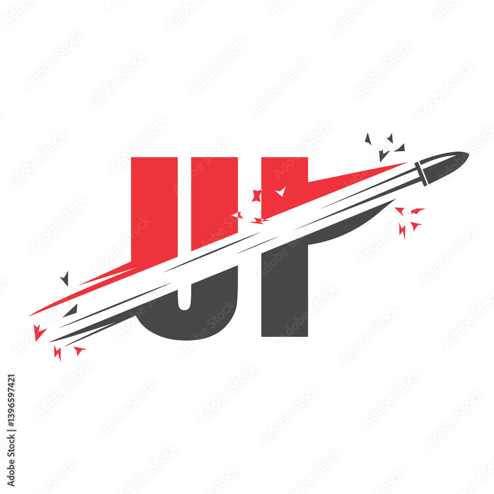 Fototapeta premium Bullet logo icon illustration vector template with letter crossing shot.