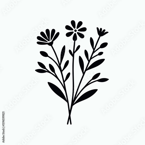  very simple flat and single minimalist Flower Stem Silhouettes in black on a white background