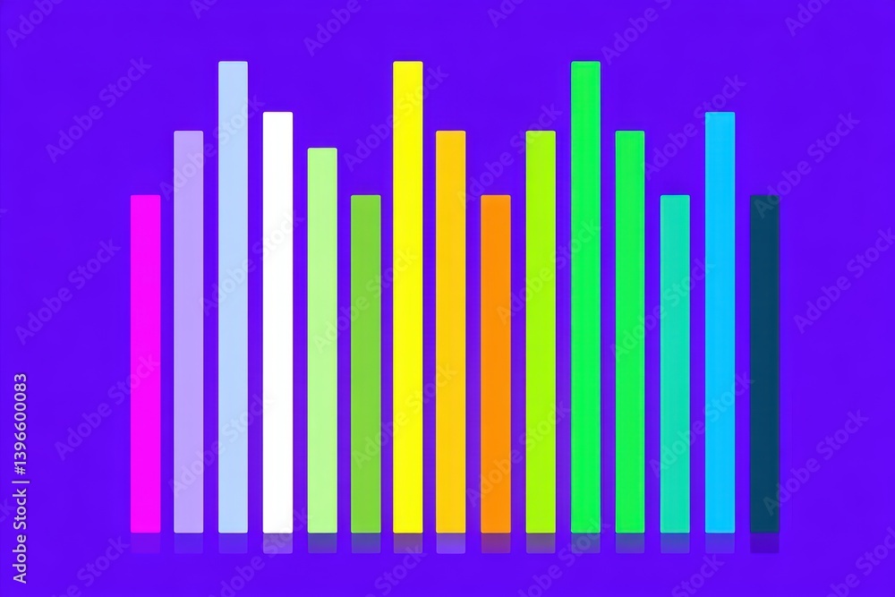 Colorful vertical bars on a purple background representing data visualization. Colorful vertical bars on a purple background representing data visualization.