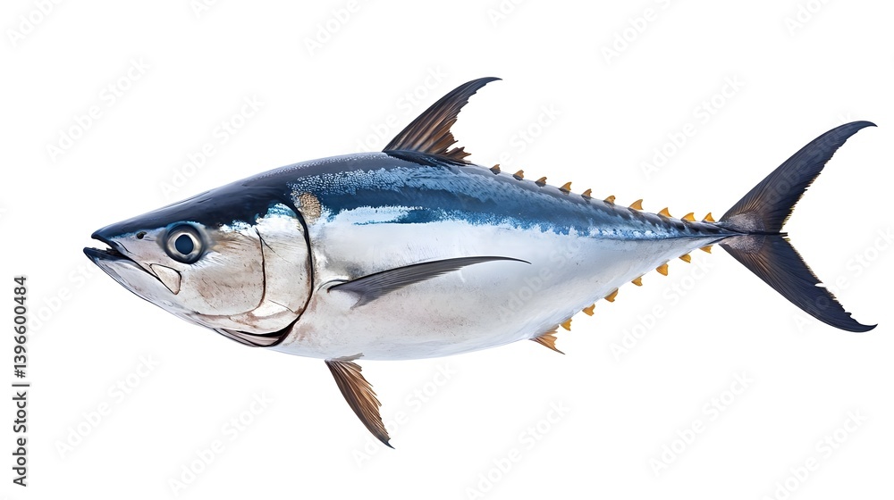 Full Body Side View of a Tuna Fish on a White Background Full Body Side View of a Tuna Fish on a White Background