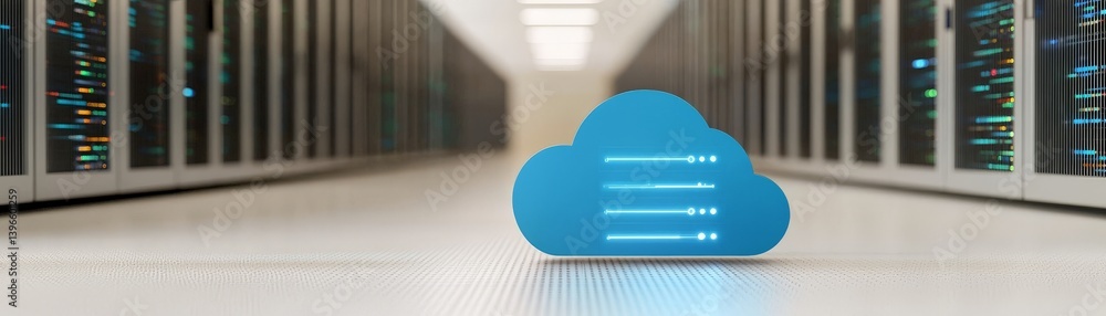 Smart City Development with Urban Innovation and Advanced Security Systems, Cloud computing concept in a data center environment with servers in the background.