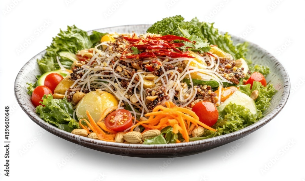 Delicious Asian vermicelli salad with vegetables. Perfect for restaurant menus or food blogs Delicious Asian vermicelli salad with vegetables. Perfect for restaurant menus or food blogs