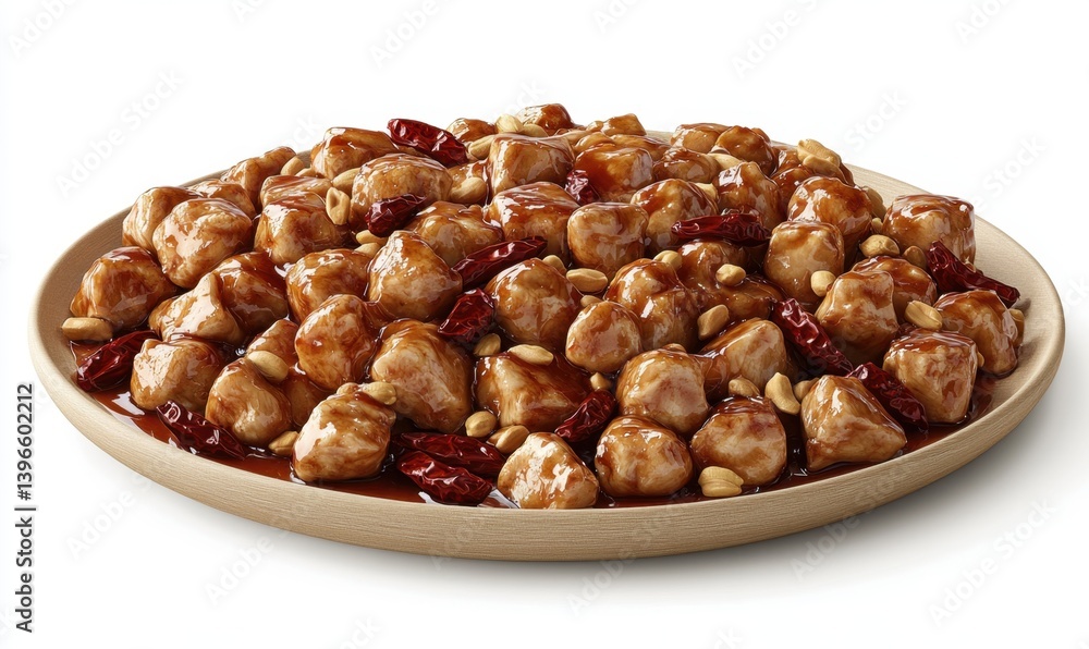Delicious chicken kung pao on plate, isolated, food photography, for restaurant menus Delicious chicken kung pao on plate, isolated, food photography, for restaurant menus
