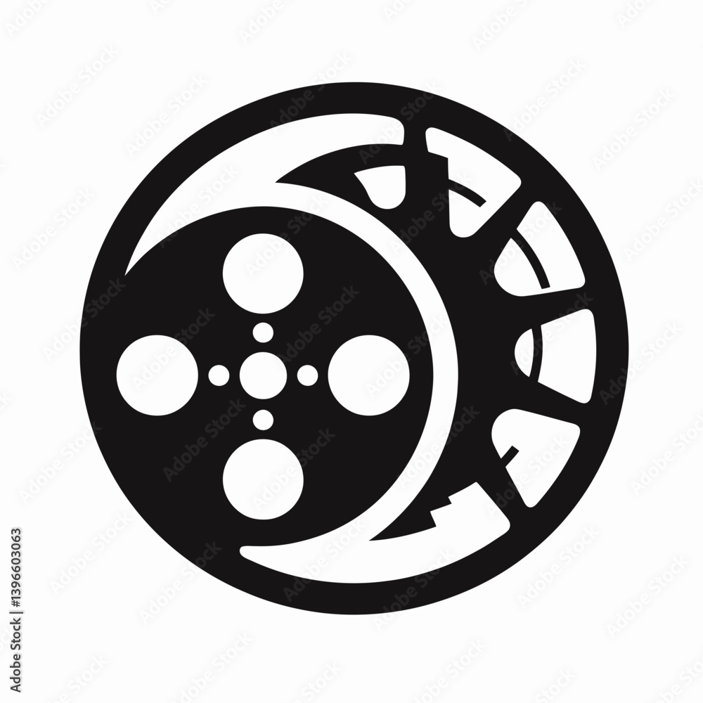 Fototapeta premium very simple flat and single minimalist Film Camera Reel Silhouettes in black on a white background 
