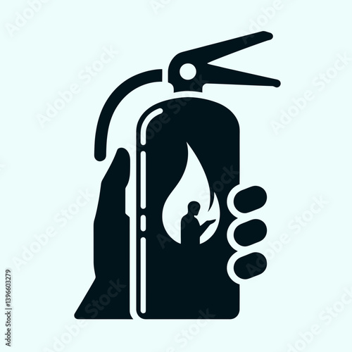  very simple flat and single minimalist Fire Extinguisher Handle Silhouettes in black on a white background 