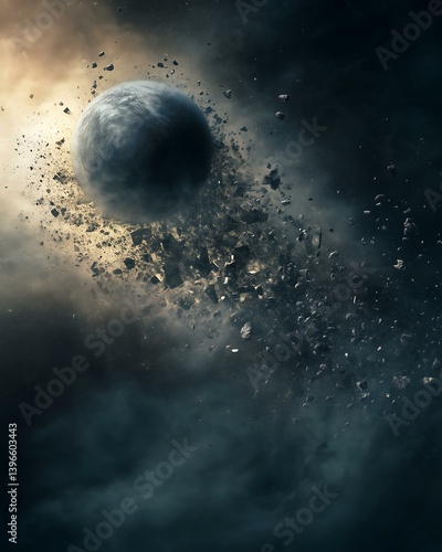 Wallpaper Mural A conceptual illustration of a planet disintegrating into cosmic dust, showcasing the beauty and chaos of space. Torontodigital.ca
