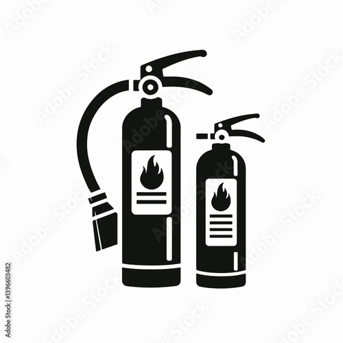  very simple flat and single minimalist Fire Extinguisher Silhouettes in black on a white background 