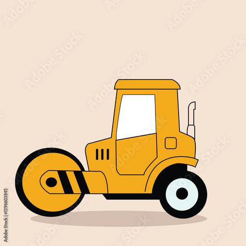 Steamroller compactor vector illustration. Heavy machinery construction vehicle 