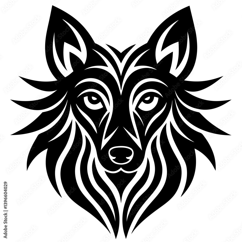 Fototapeta premium Tribal Wolf Head Tattoo Design Black and White Animal Illustration