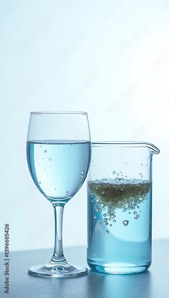 Glass of clean drinking water placed beside a beaker of murky water with visible microplastics, highlighting the contrast and need for water filtration.
Glass of clean drinking water placed beside a beaker of murky water with visible microplastics, highlighting the contrast and need for water filtration.