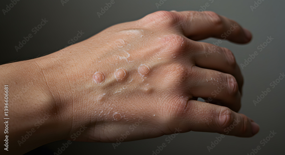 Fototapeta premium Close-up of Hand with Visible Veins and White Patches, Studio Shot