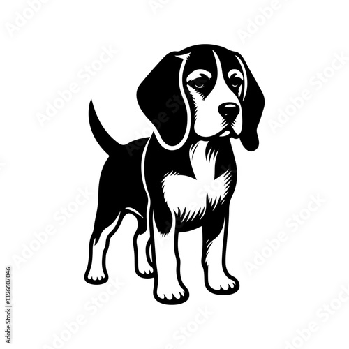 Beagle breed dog, silhouette vector file.