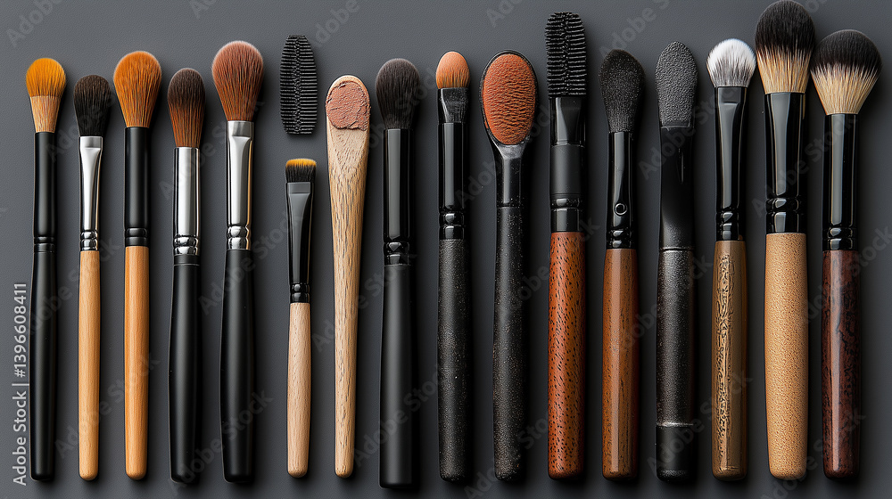 Neatly arranged makeup tools and products, showcasing organization and beauty essentials. Neatly arranged makeup tools and products, showcasing organization and beauty essentials.