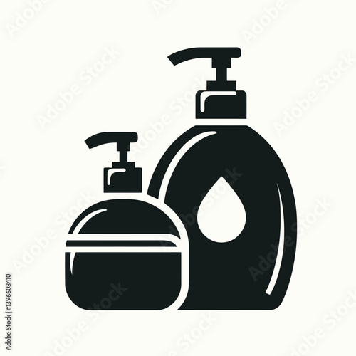  very simple flat and single minimalist Dish Soap Bottle Silhouettes in black on a white background 