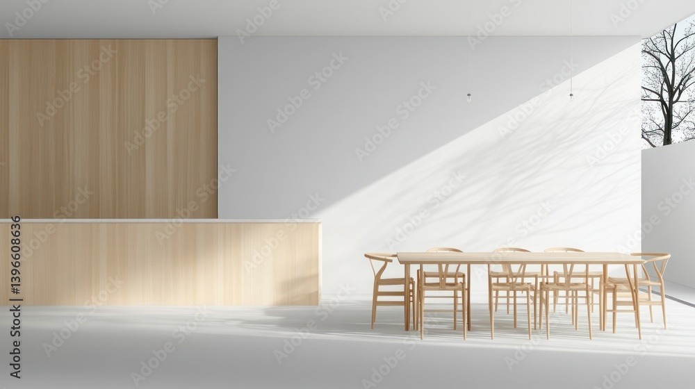 Minimalist Dining Room with Wooden Table and Chairs