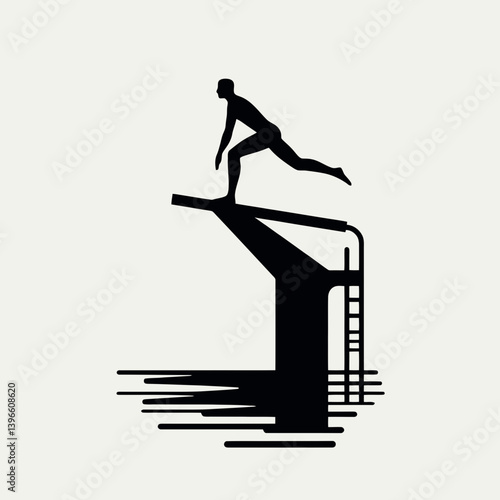  very simple flat and single minimalist Diving Board Silhouettes in black on a white background 