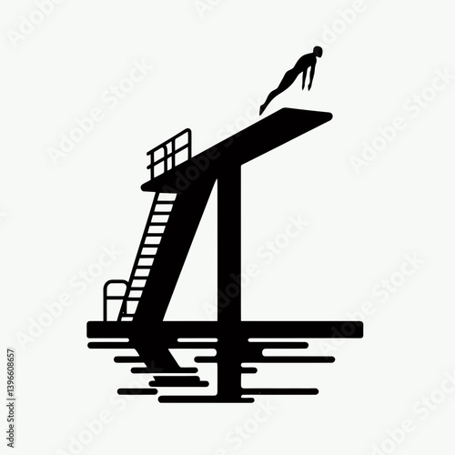  very simple flat and single minimalist Diving Board Silhouettes in black on a white background
