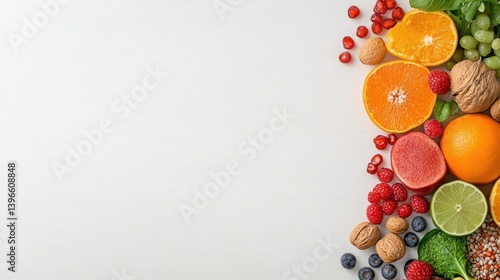 Obraz na płótnie Vibrant Fruits and Nuts on White Background w salonie
